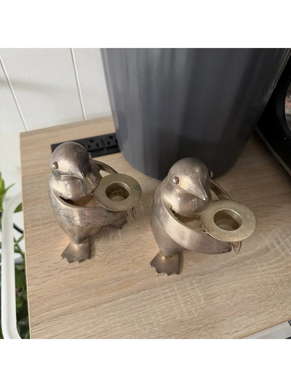 Two Penguin Silver Plated Candle Holder Restoration Hardware Candle Holder